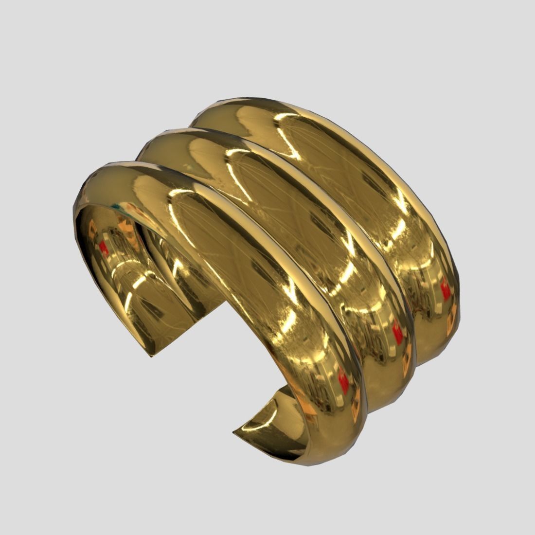 Cuff 2 three gold plated rings Low-poly 3D model_4