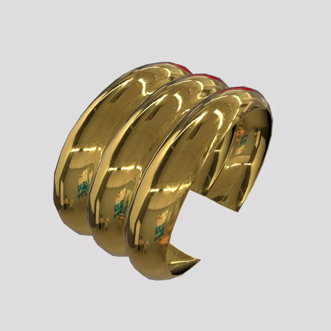 Cuff 2 three gold plated rings Low-poly 3D model_0