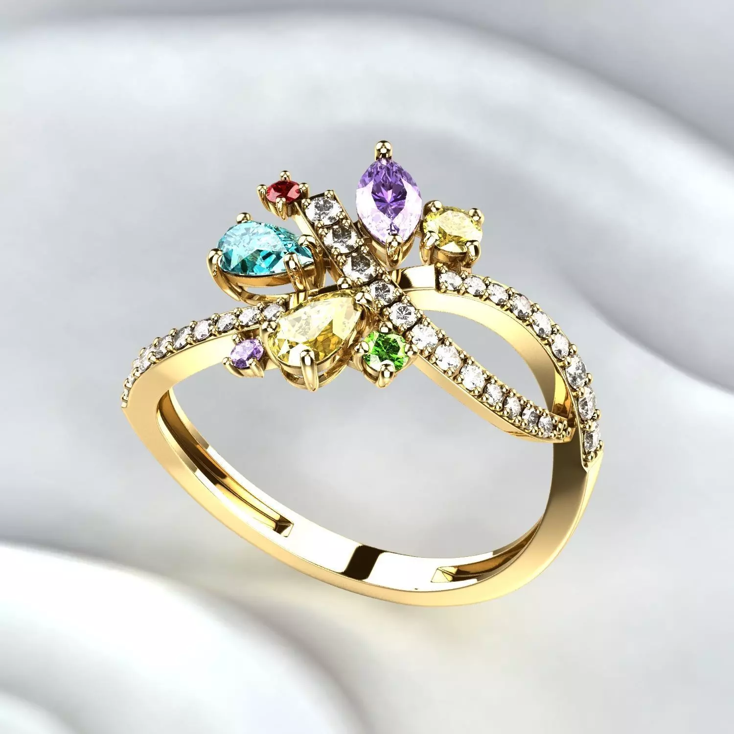 Colored Gemstones Gold Ring 3D print model