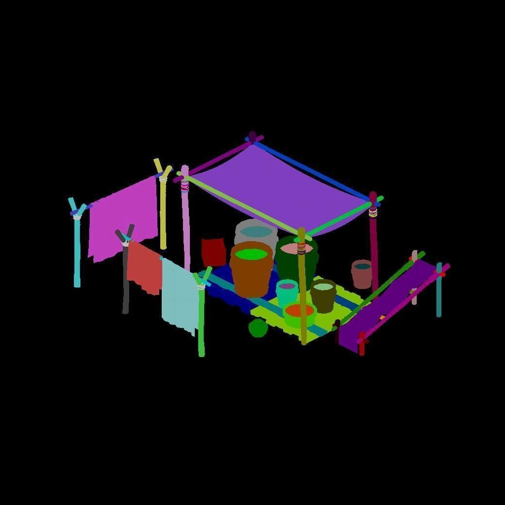 Tang Small vendors - dye cloth Square 01 3D model_2