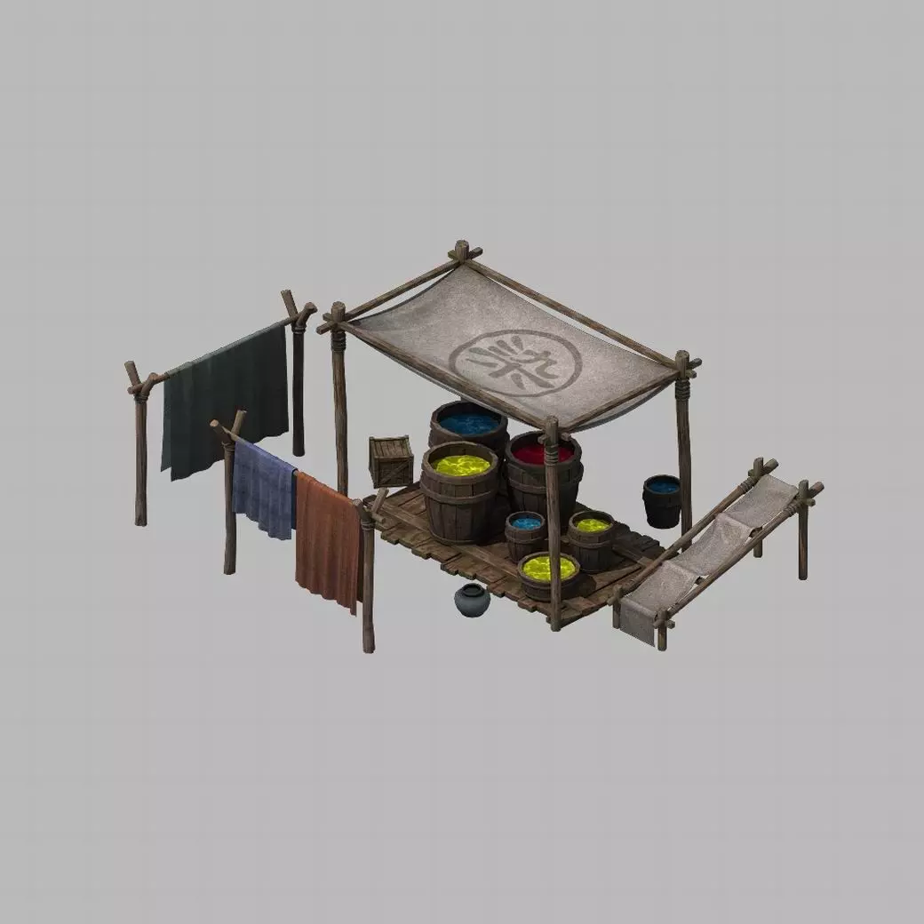 Tang Small vendors - dye cloth Square 01 3D model_0