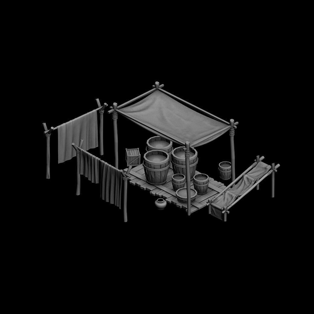 Tang Small vendors - dye cloth Square 01 3D model_3