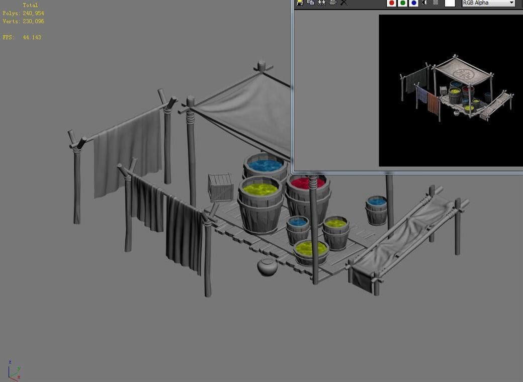 Tang Small vendors - dye cloth Square 01 3D model_6