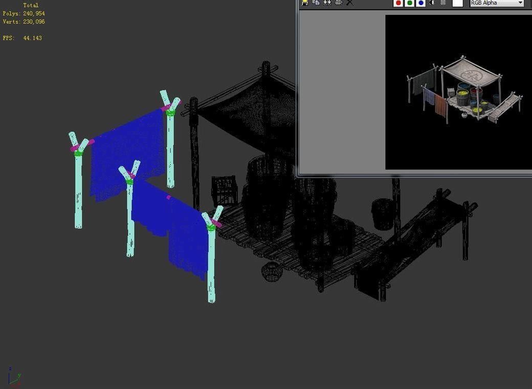 Tang Small vendors - dye cloth Square 01 3D model_5