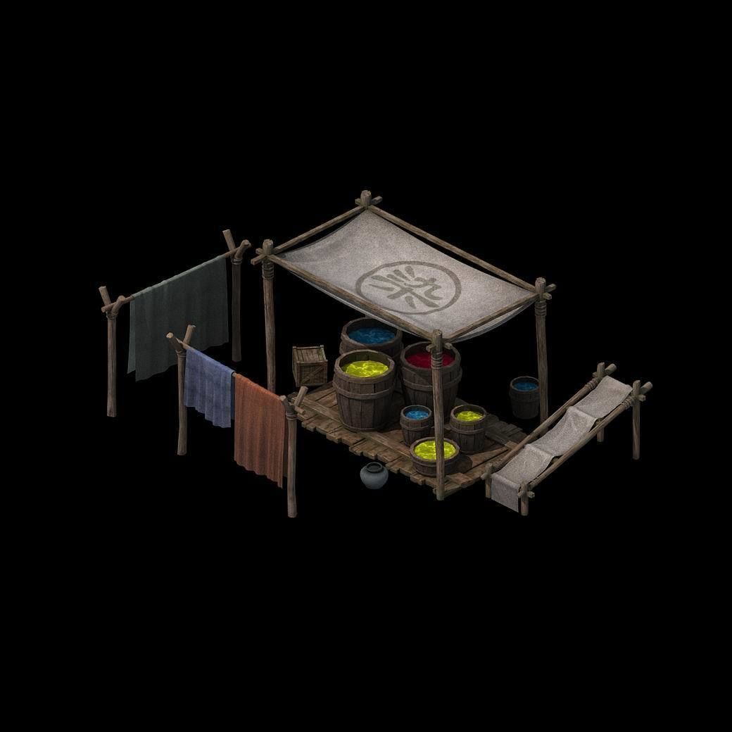 Tang Small vendors - dye cloth Square 01 3D model_1