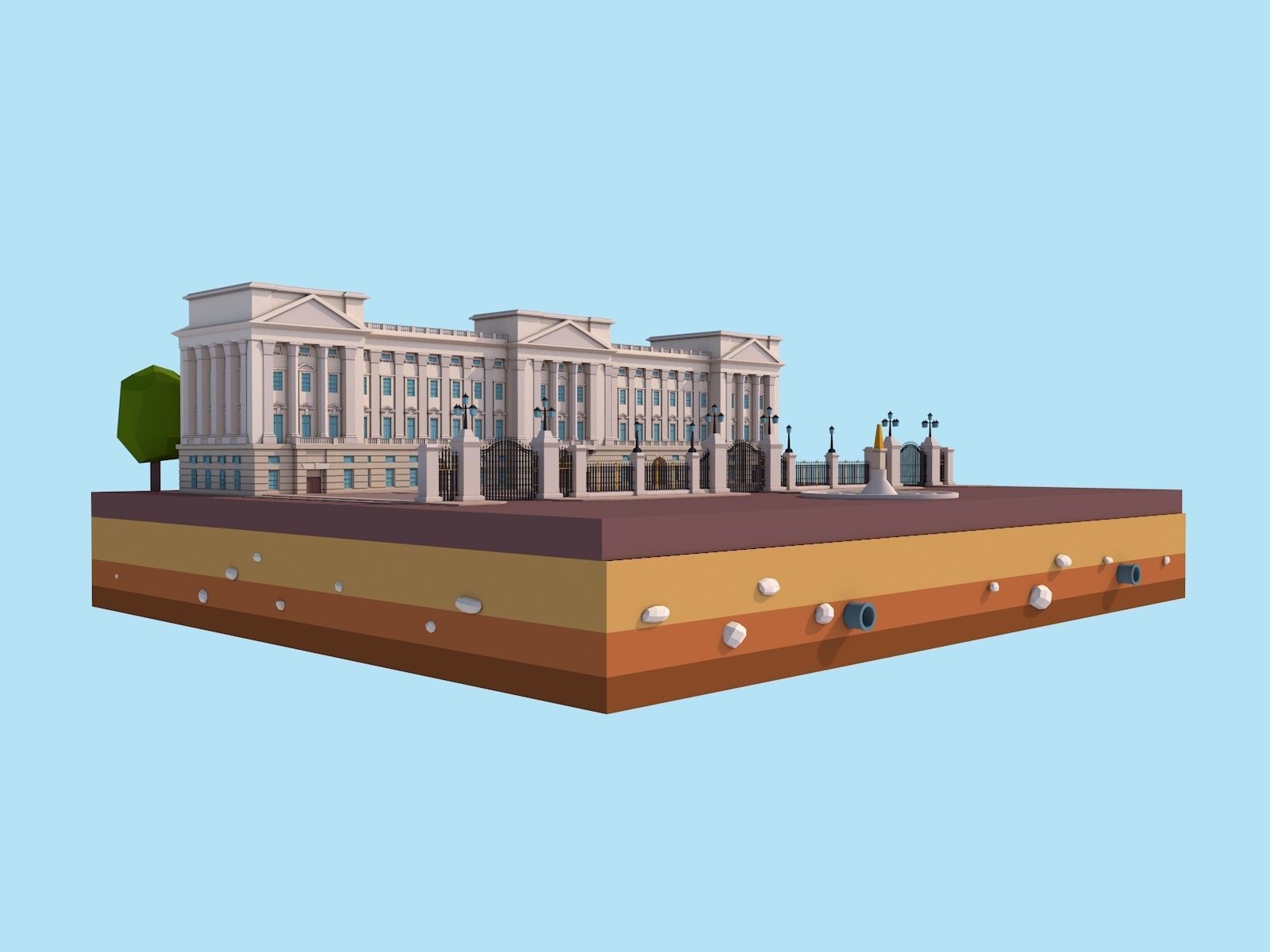 Cartoon Low Poly Buckingham Palace Low-poly 3D model_7