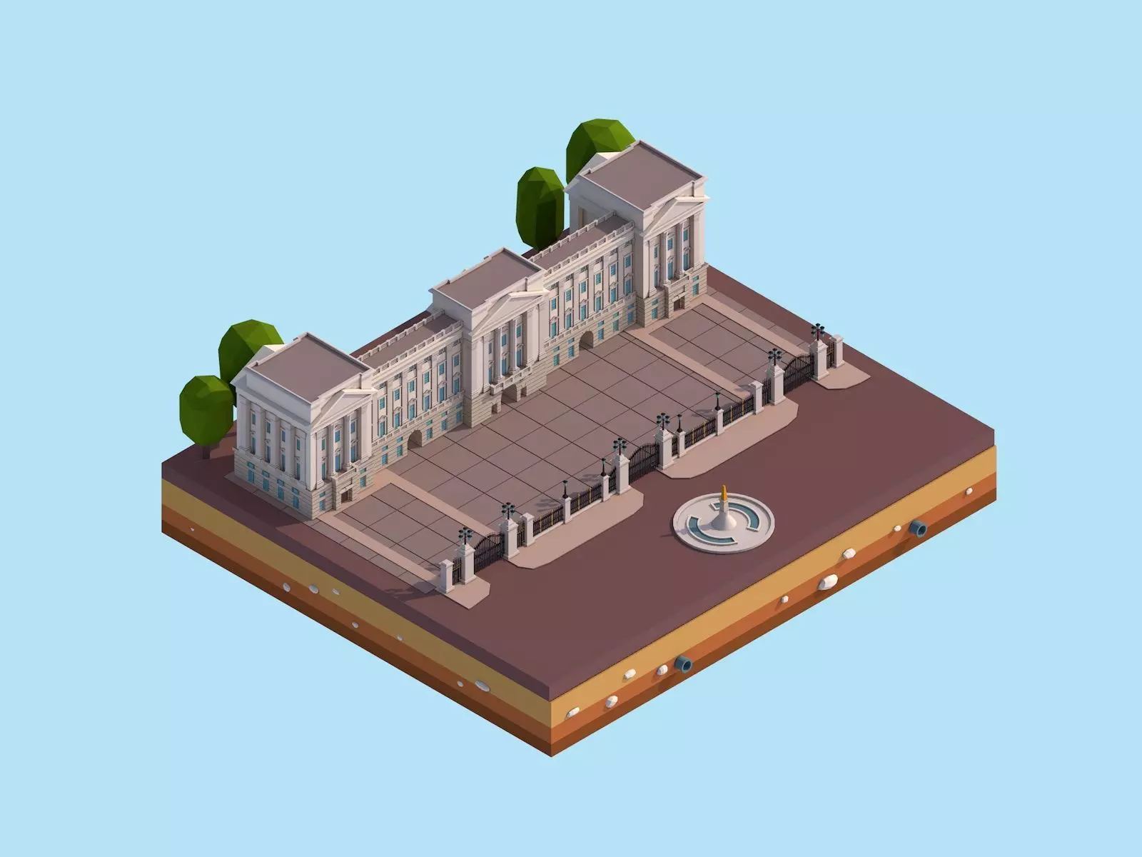 Cartoon Low Poly Buckingham Palace Low-poly 3D model_0