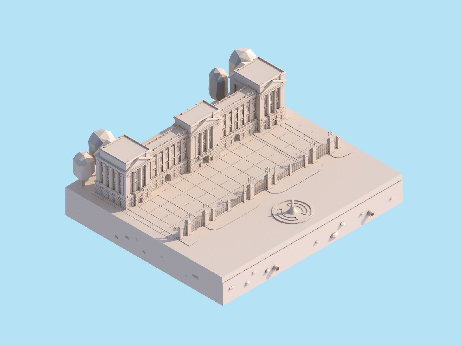 Cartoon Low Poly Buckingham Palace Low-poly 3D model_1