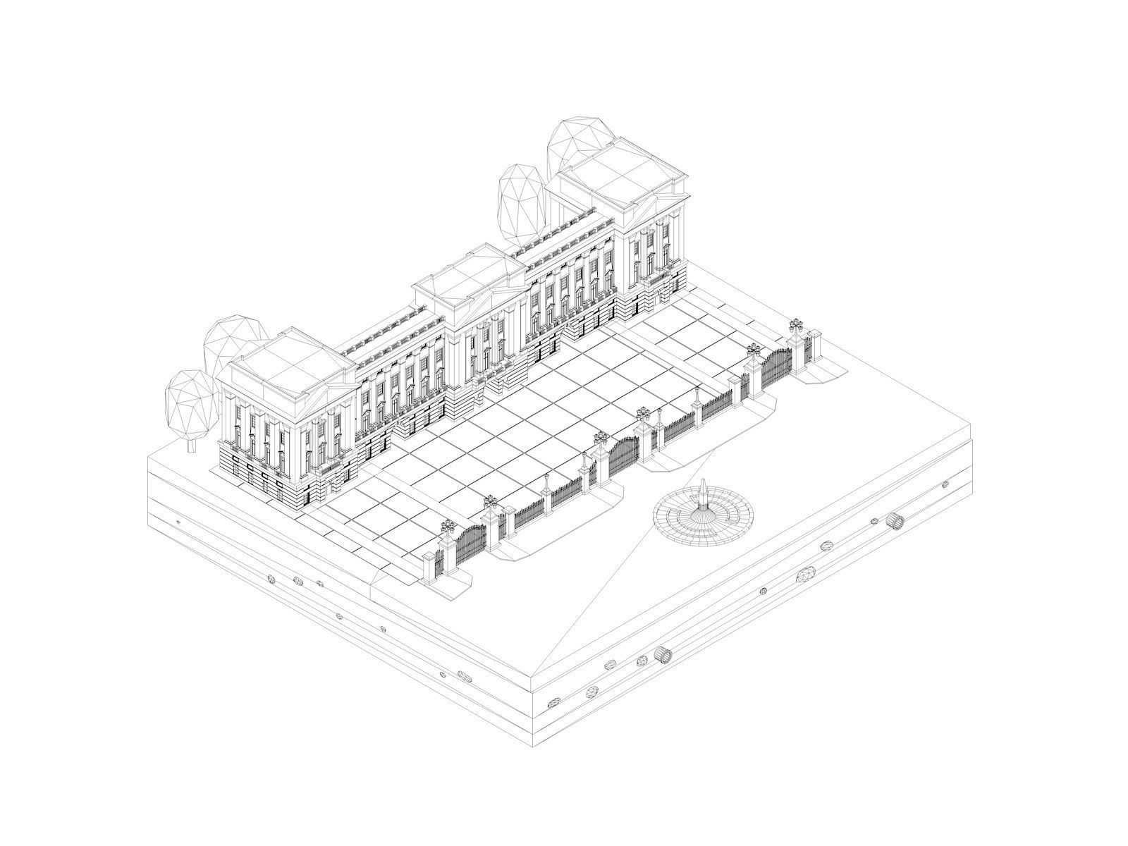 Cartoon Low Poly Buckingham Palace Low-poly 3D model_8