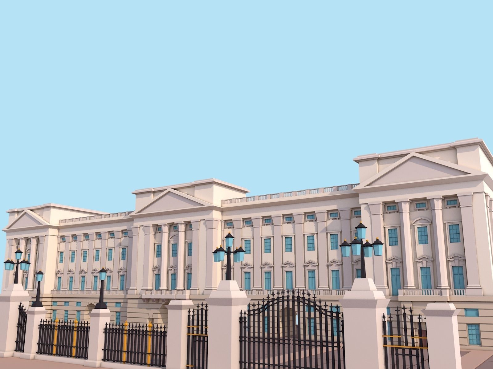 Cartoon Low Poly Buckingham Palace Low-poly 3D model_2
