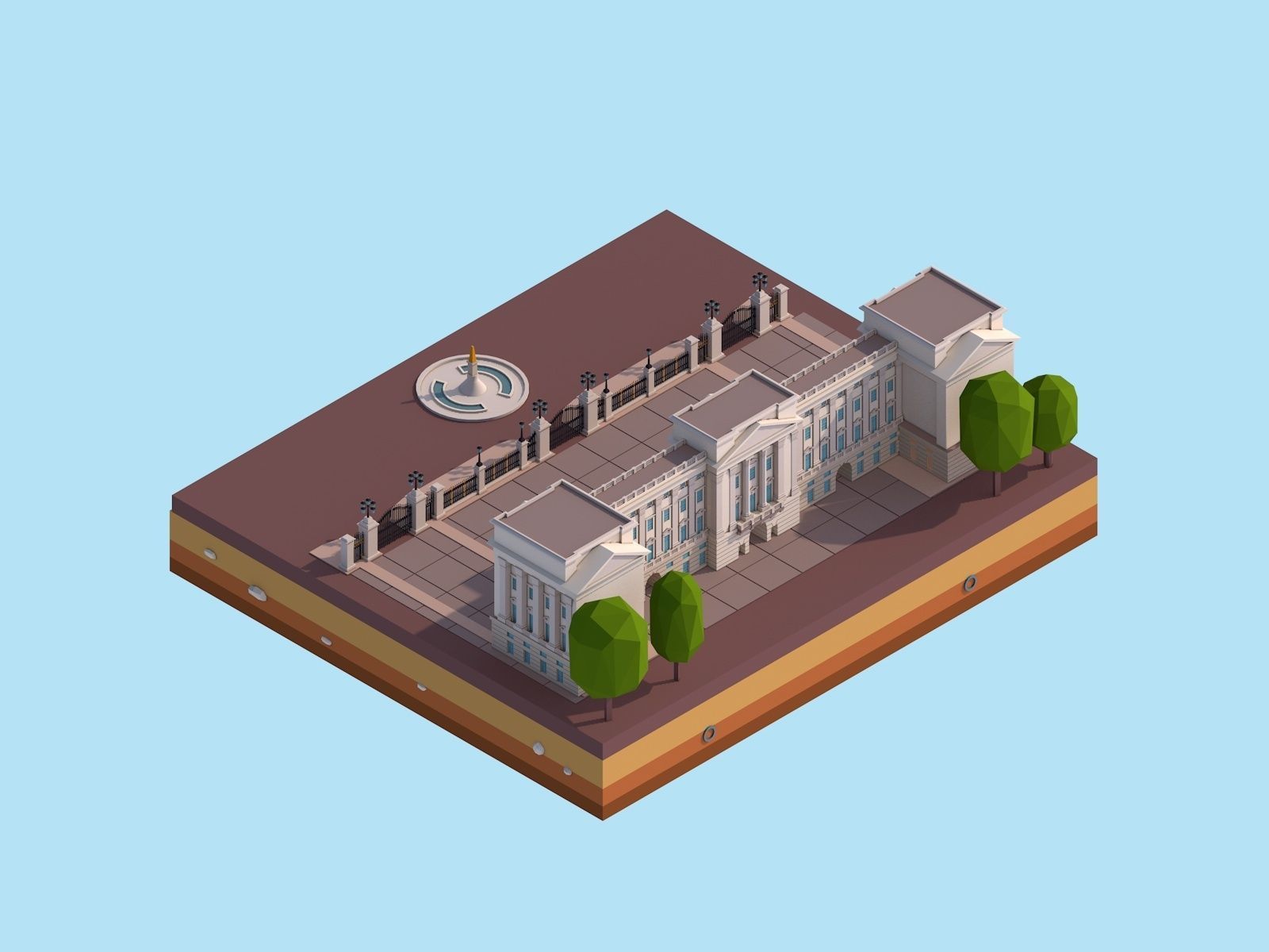 Cartoon Low Poly Buckingham Palace Low-poly 3D model_10