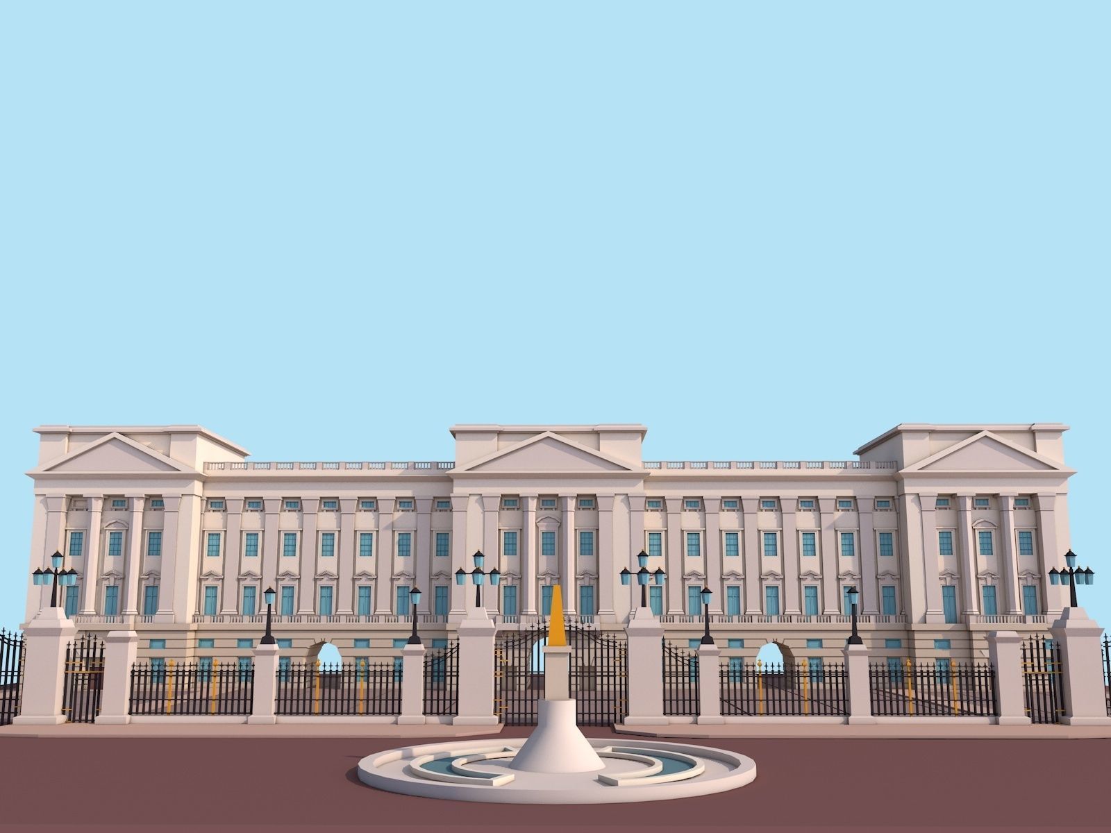Cartoon Low Poly Buckingham Palace Low-poly 3D model_4