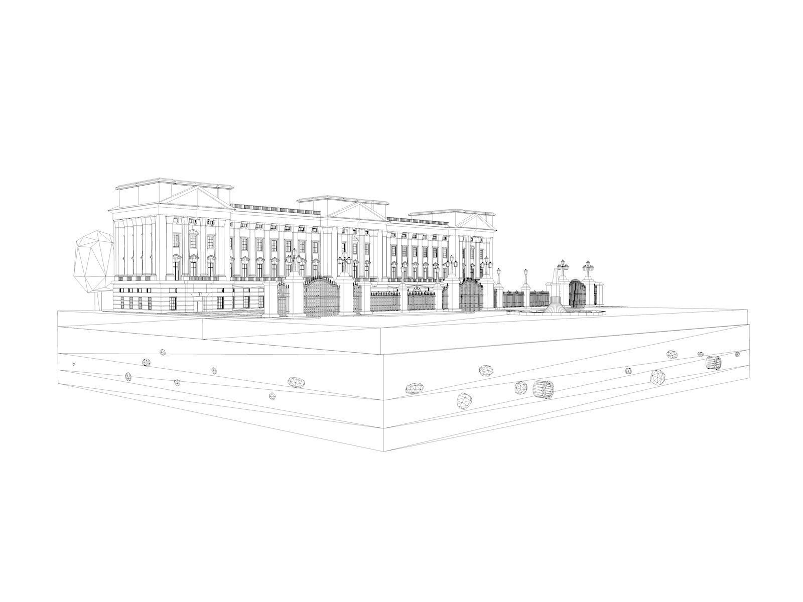 Cartoon Low Poly Buckingham Palace Low-poly 3D model_9