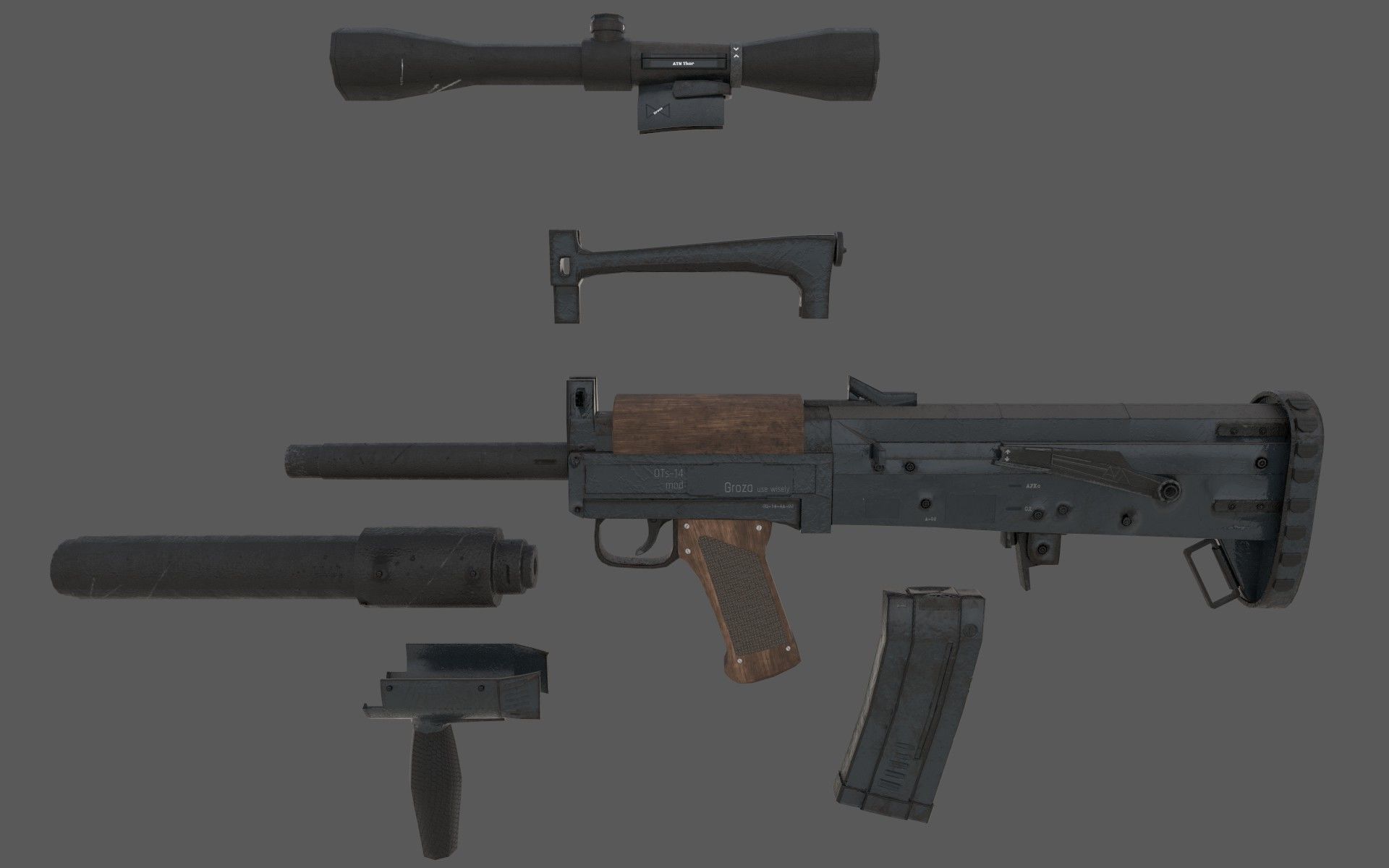 Customizable Ots - 14 Groza PBR Low-poly 3D model Low-poly 3D model_2