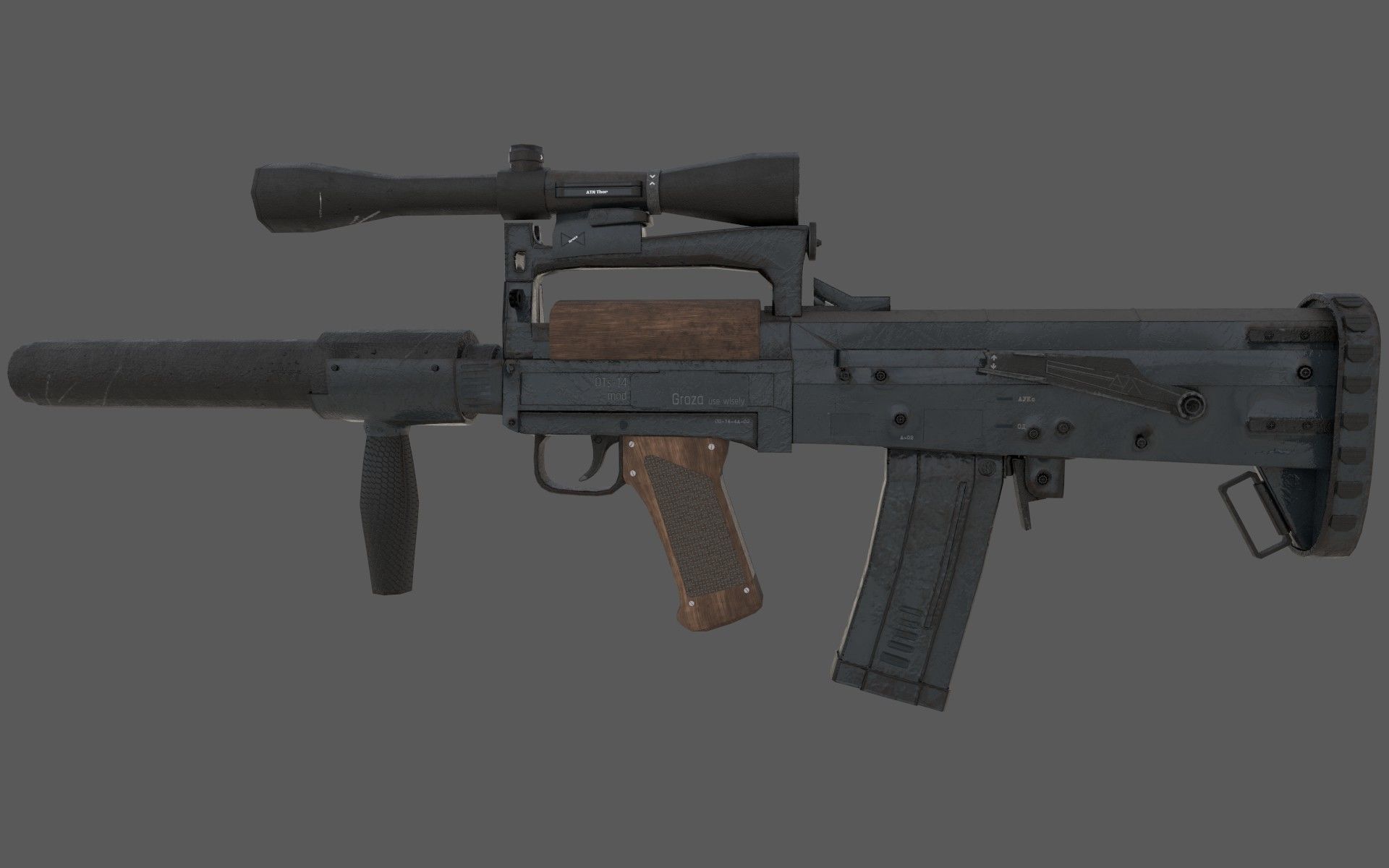 Customizable Ots - 14 Groza PBR Low-poly 3D model Low-poly 3D model_3