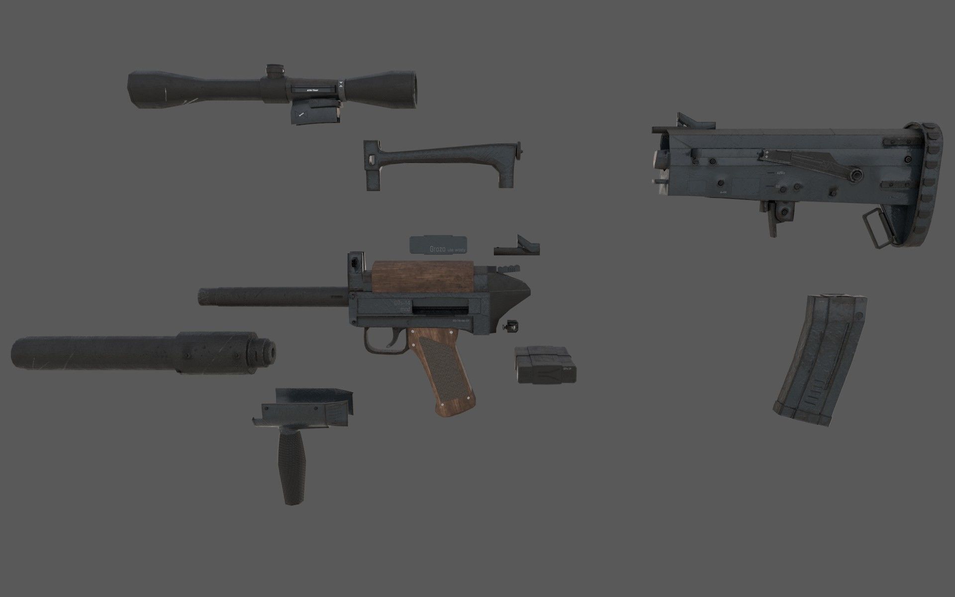 Customizable Ots - 14 Groza PBR Low-poly 3D model Low-poly 3D model_6