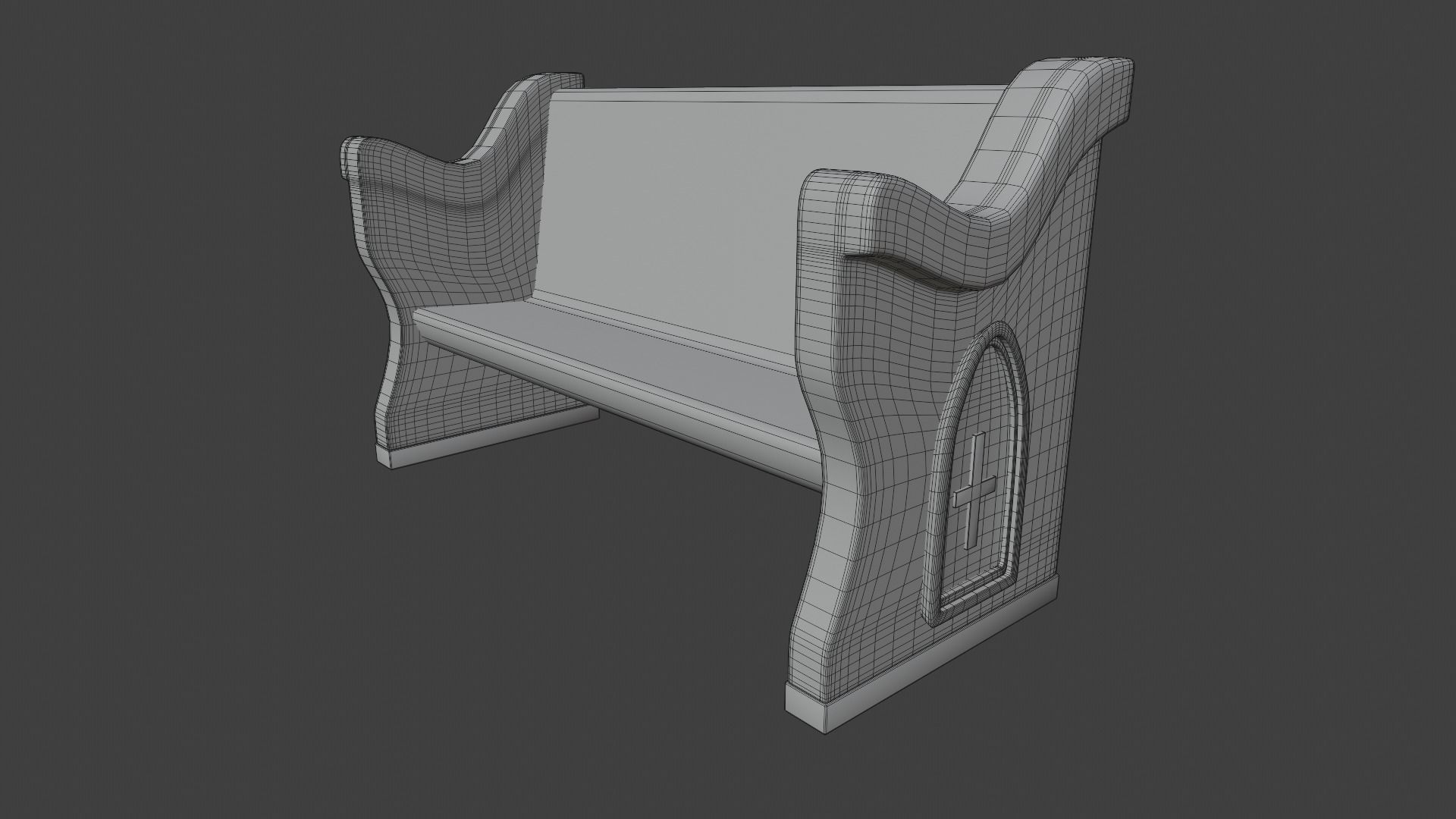Church Pew Set 2 Low-poly 3D model_15