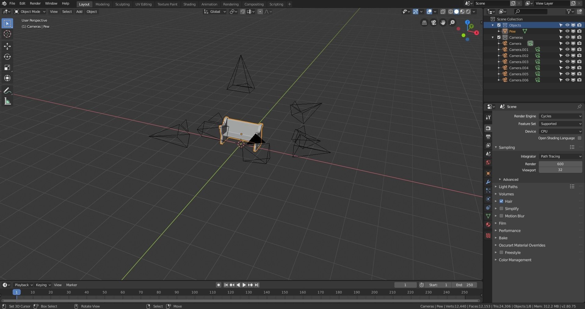 Church Pew Set 2 Low-poly 3D model_21