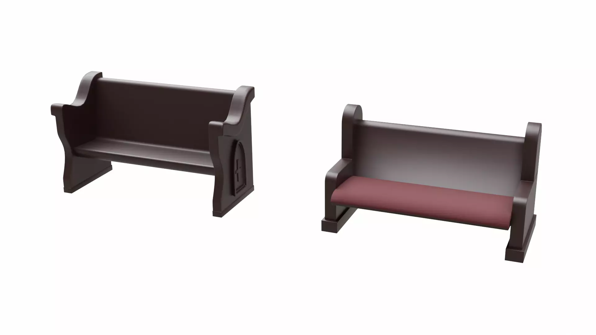 Church Pew Set 2 Low-poly 3D model_0