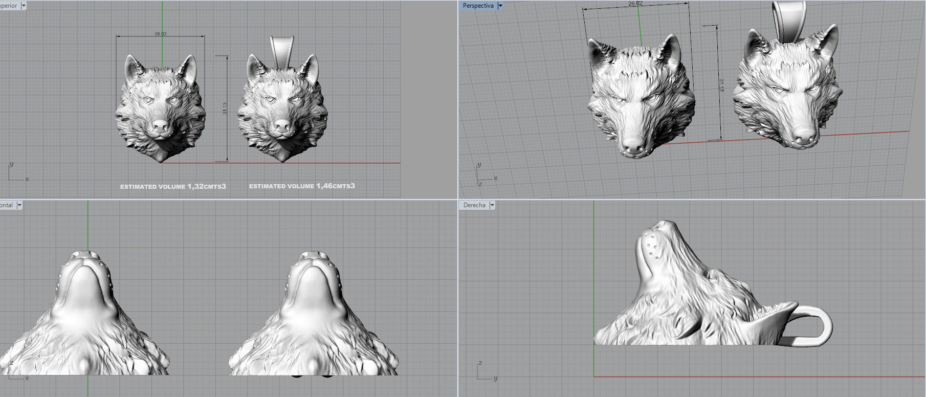 Wolf pendant 3D print model_7