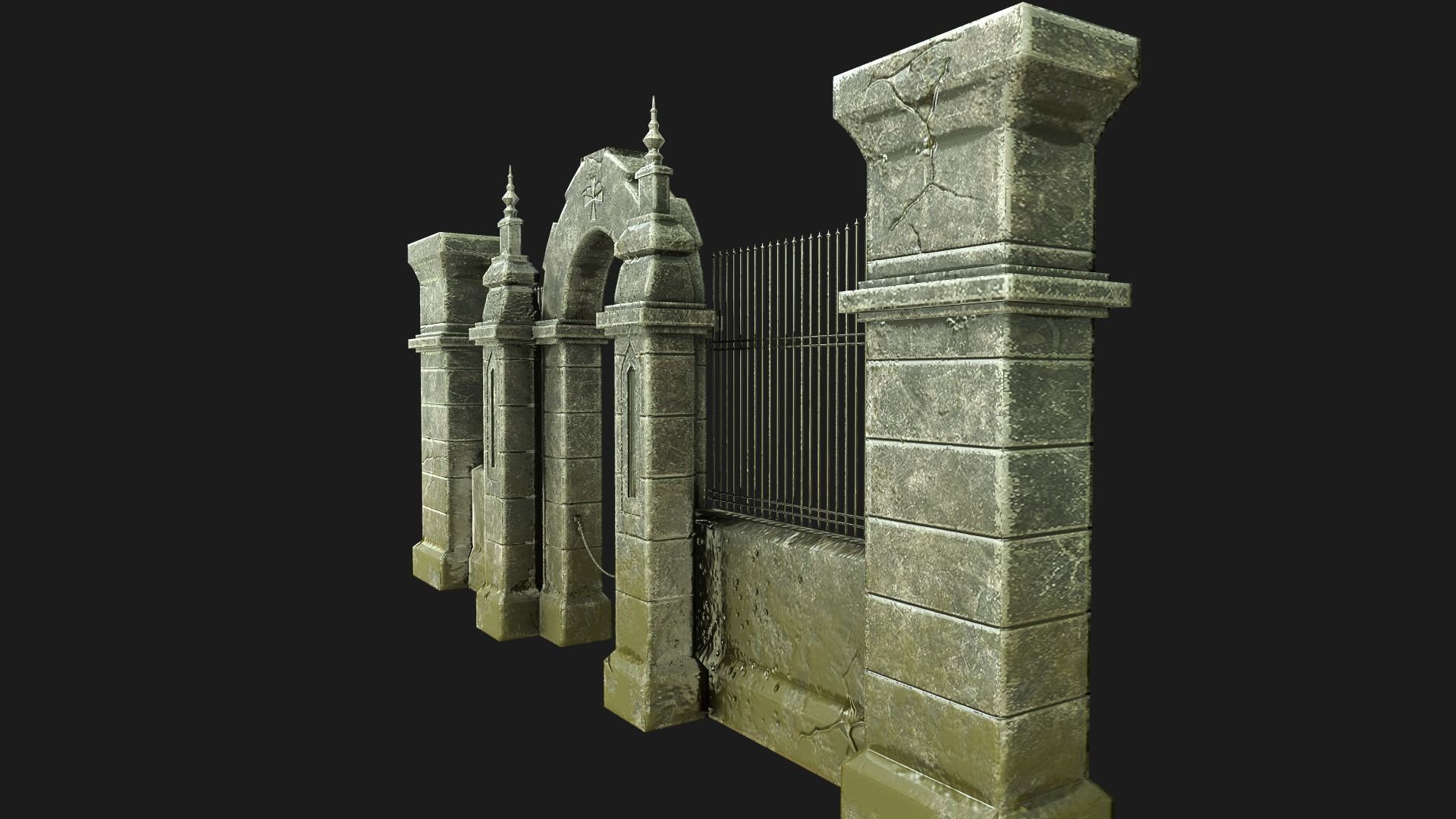 Cemetery Gateway Low-poly 3D model_4