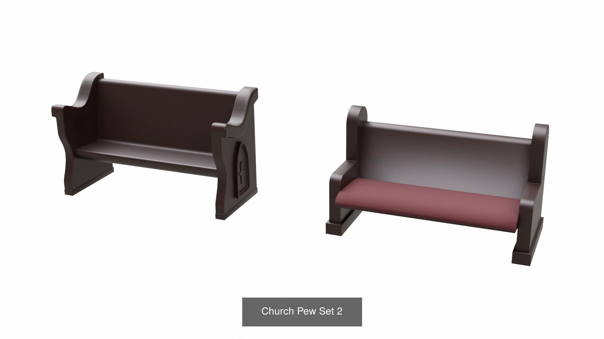 Church Pew Furniture Set 3D Model Collection_6