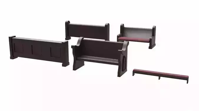 Church Pew Furniture Set 3D Model Collection