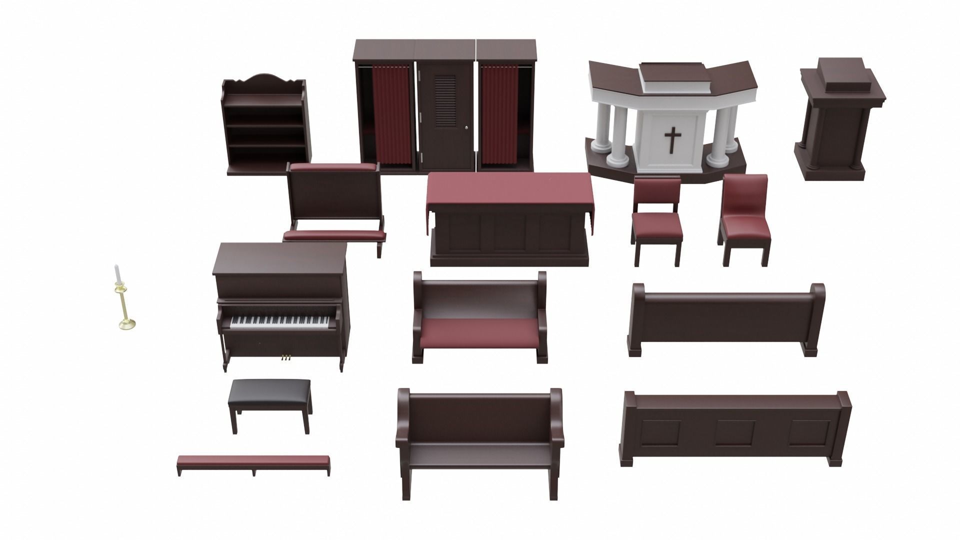 Church Furniture Asset Collection Low-poly 3D model_3