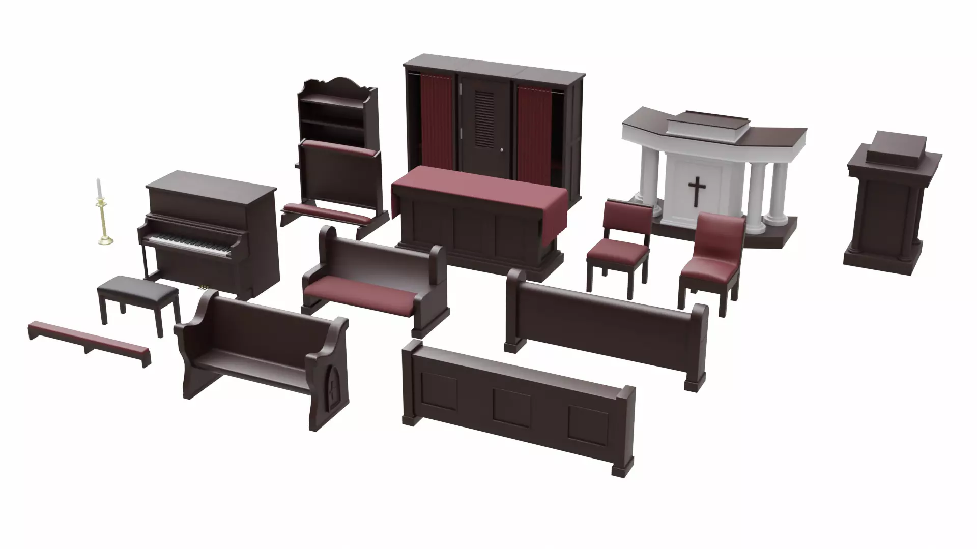 Church Furniture Asset Collection Low-poly 3D model_0