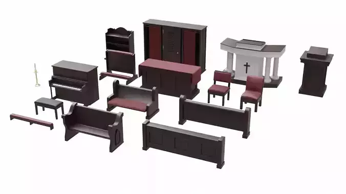 Church Furniture Asset Collection Low-poly 3D model