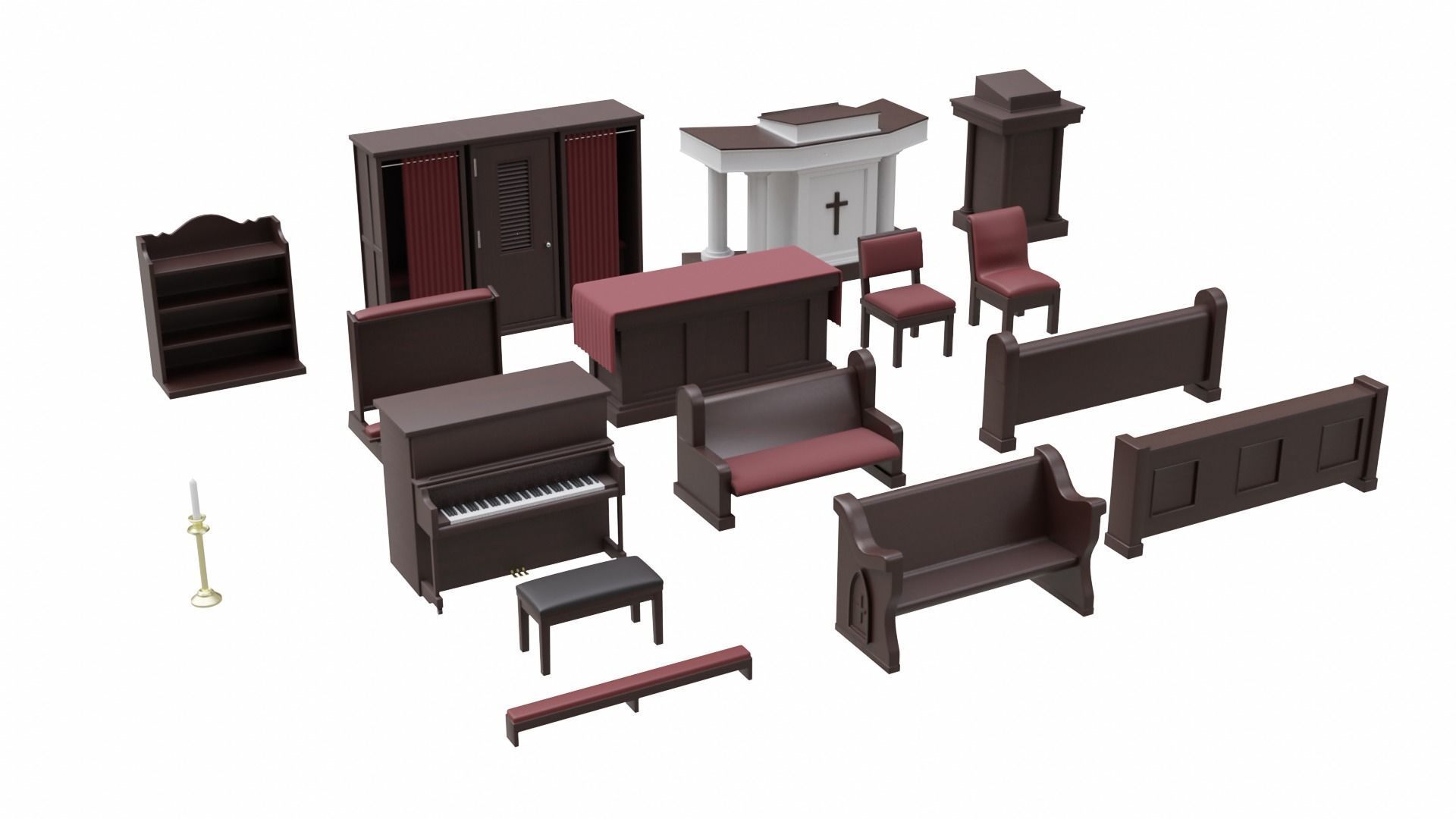 Church Furniture Asset Collection Low-poly 3D model_4