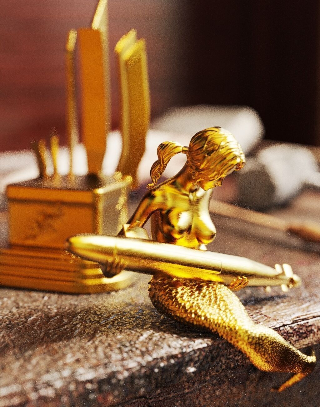 Mermaid carrying a submarine 3D print model_3