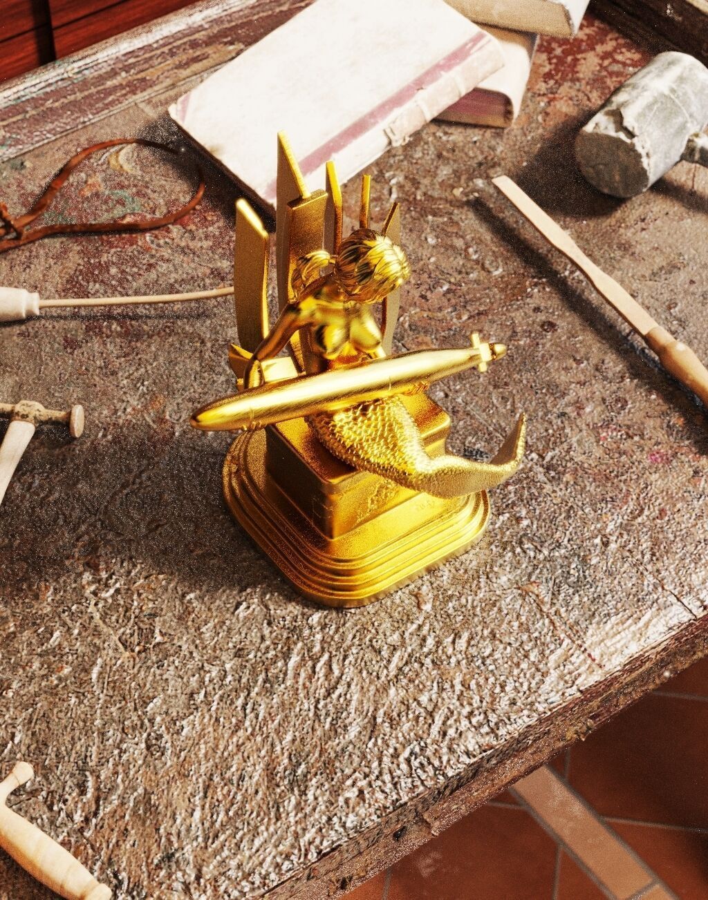 Mermaid carrying a submarine 3D print model_2