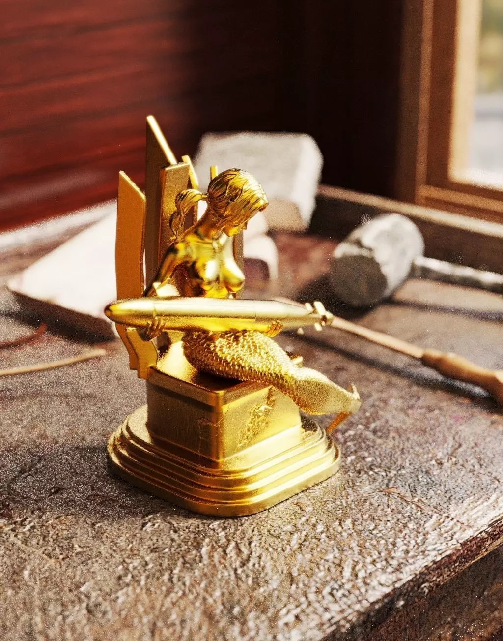 Mermaid carrying a submarine 3D print model_0