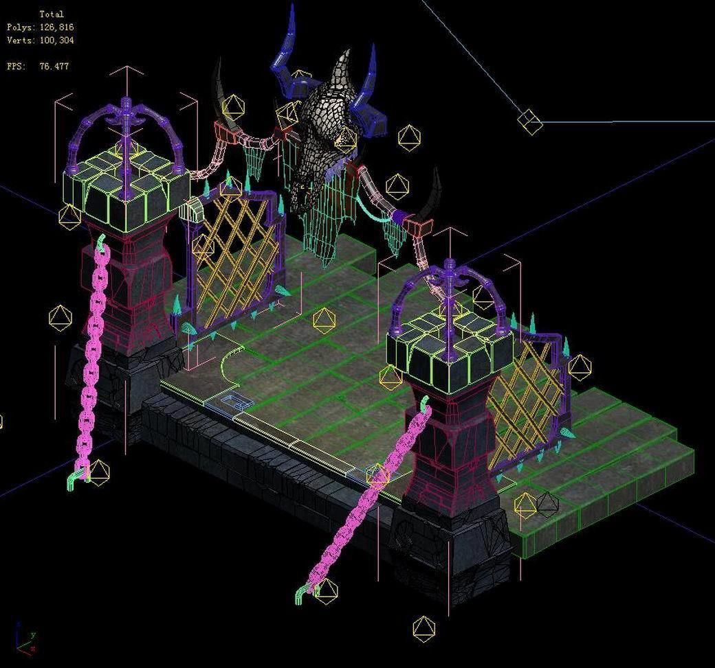 Tang Evil creatures - iron doors - skeletons 3D model_1