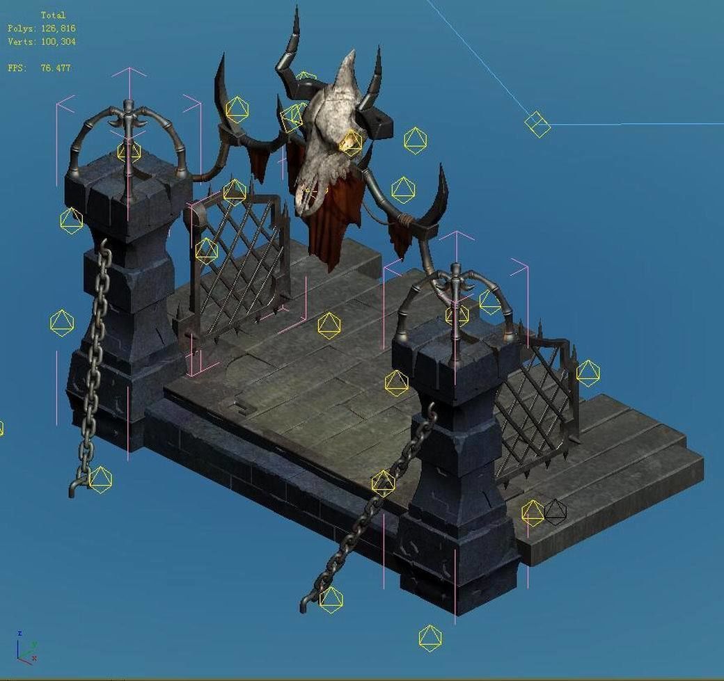 Tang Evil creatures - iron doors - skeletons 3D model_2