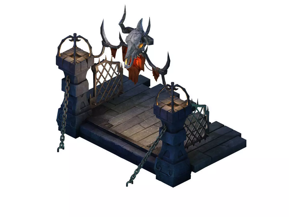 Tang Evil creatures - iron doors - skeletons 3D model_0