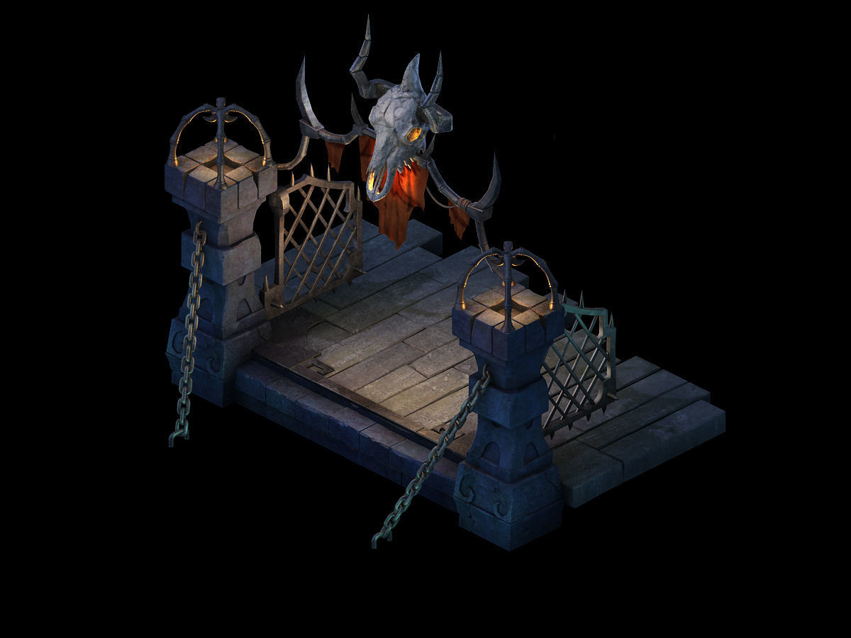 Tang Evil creatures - iron doors - skeletons 3D model_3