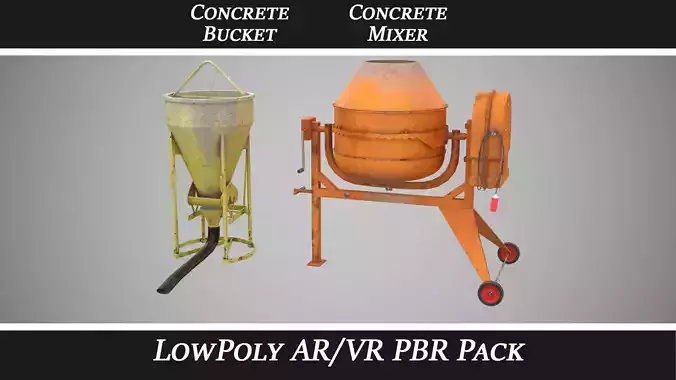 Concrete Mixer and Concrete Bucket pack Low-poly 3D model