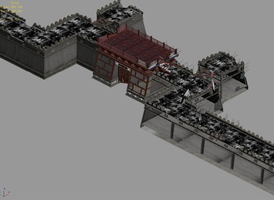 Tang War - broken city gate 3D model_3