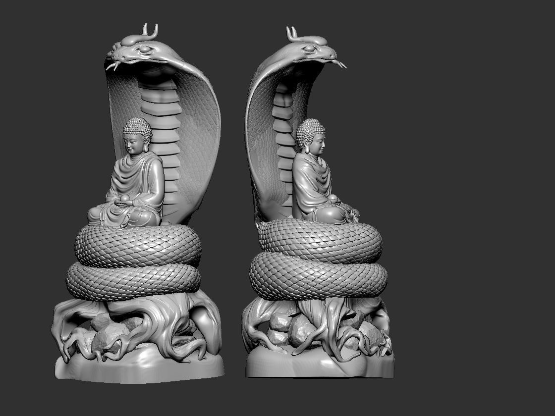 Buddha statue with snake 3D model_1