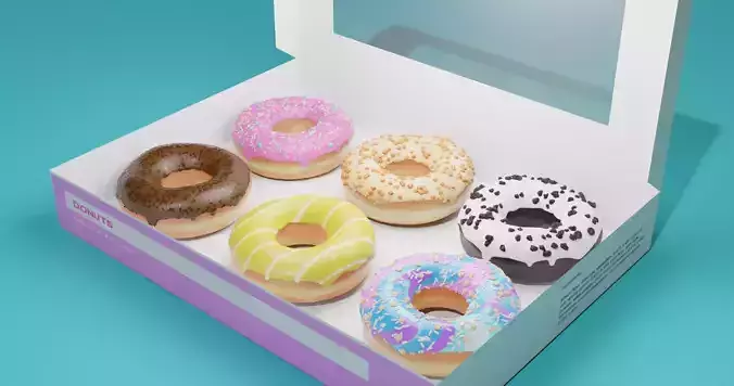 Donuts in a donut box 3D model