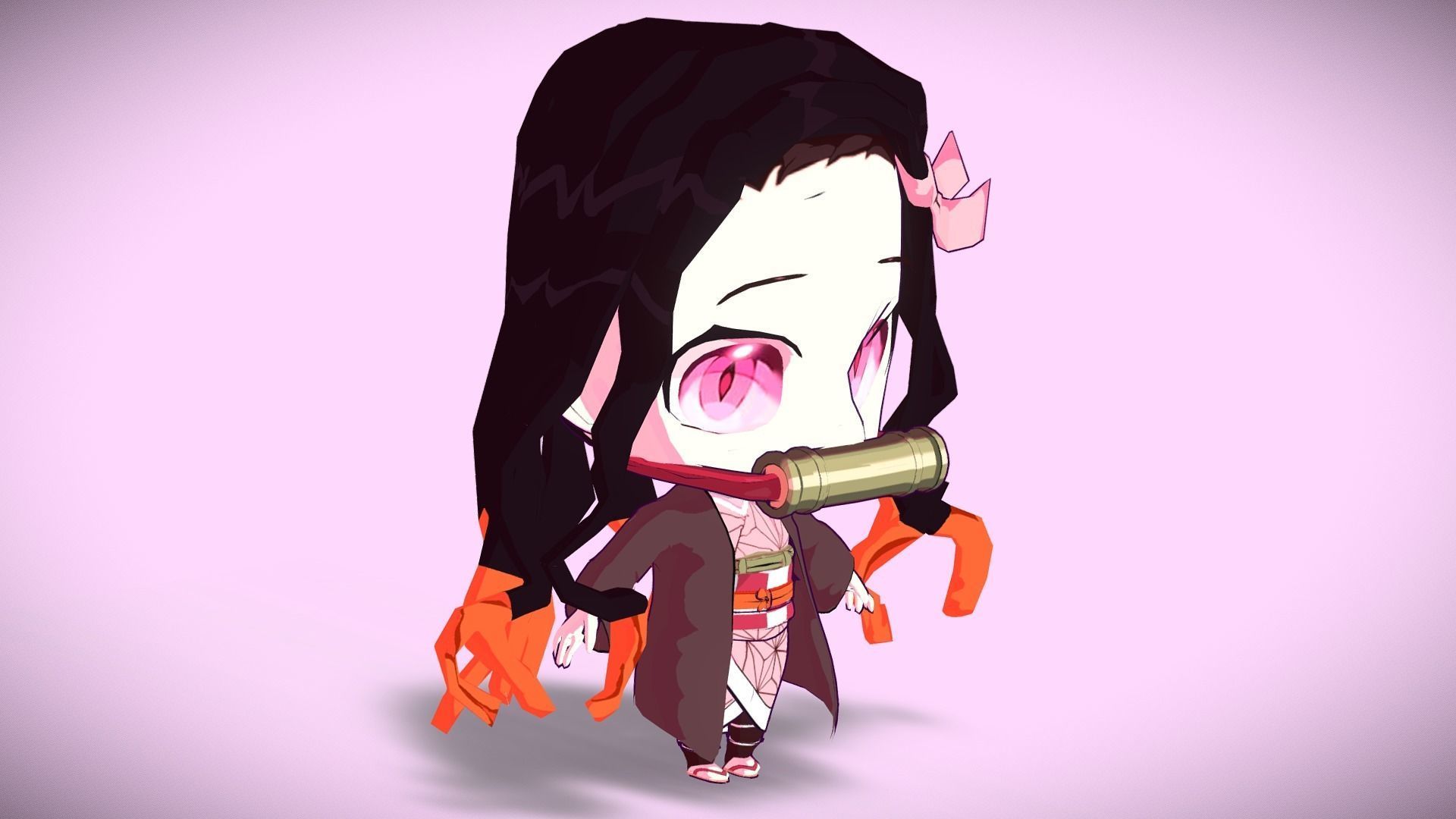 Nezuko chibi from Kimetsu no yaiba Low-poly 3D model_7