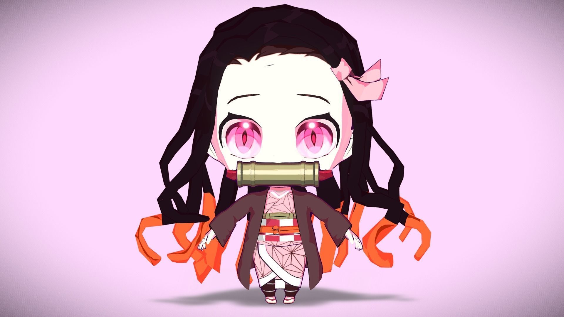 Nezuko chibi from Kimetsu no yaiba Low-poly 3D model_2
