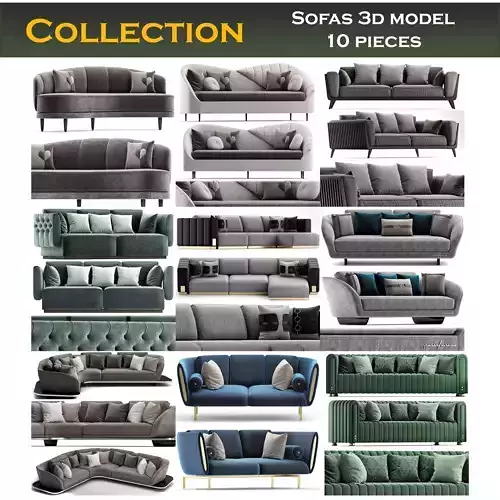 Sofas low poly 3d models collection 10 pieces