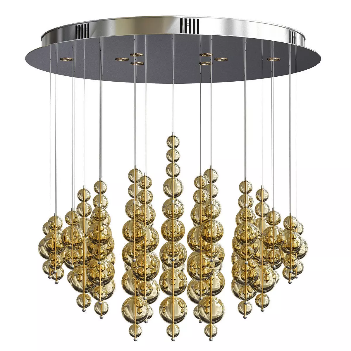 Bubble chandelier with golden glass beads 3D model_0