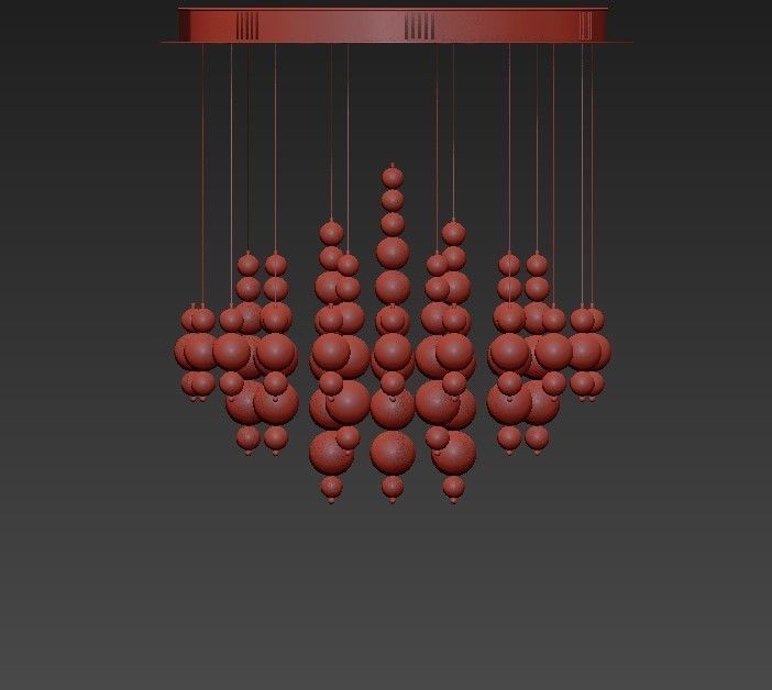 Bubble chandelier with golden glass beads 3D model_1