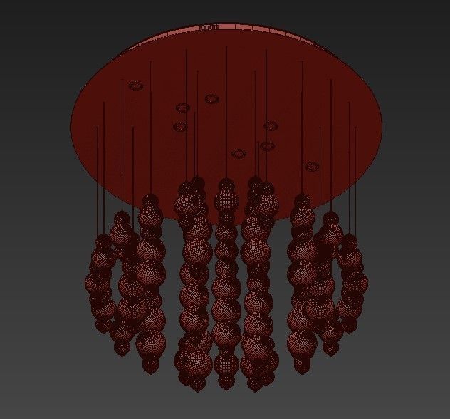 Bubble chandelier with golden glass beads 3D model_3