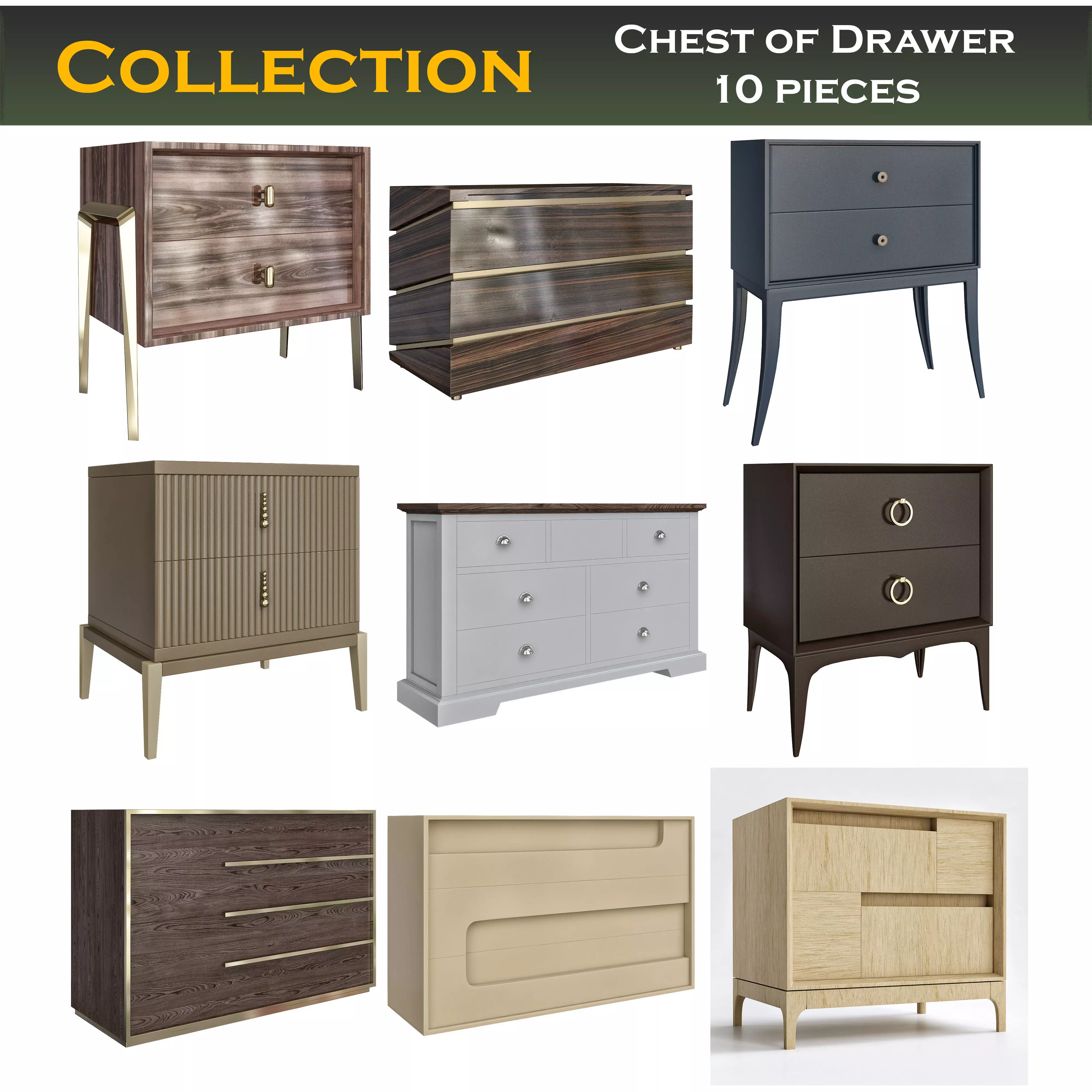 Chest of Drawer low poly 3d models collection 10 pieces Low-poly 3D model