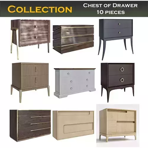 Chest of Drawer low poly 3d models collection 10 pieces